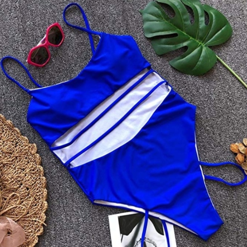 MOPOOGOSS Womens One Piece Blue Swimsuit Small